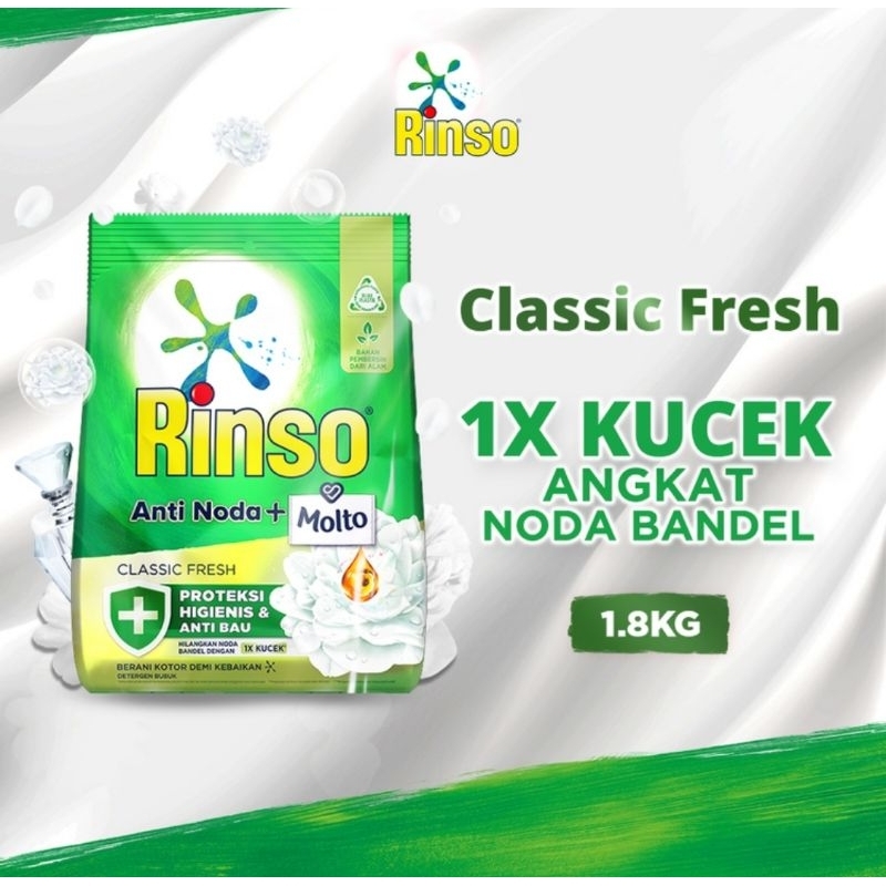 Jual Rinso Anti Noda Deterjen Bubuk Classic Fresh 1.8kg | Shopee Indonesia