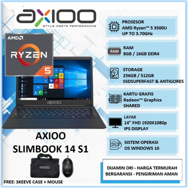 Jual Laptop Axioo Slimbook S Amd Ryzen U Gb Ssd Gb Fhd Ips Windows Pro Grey