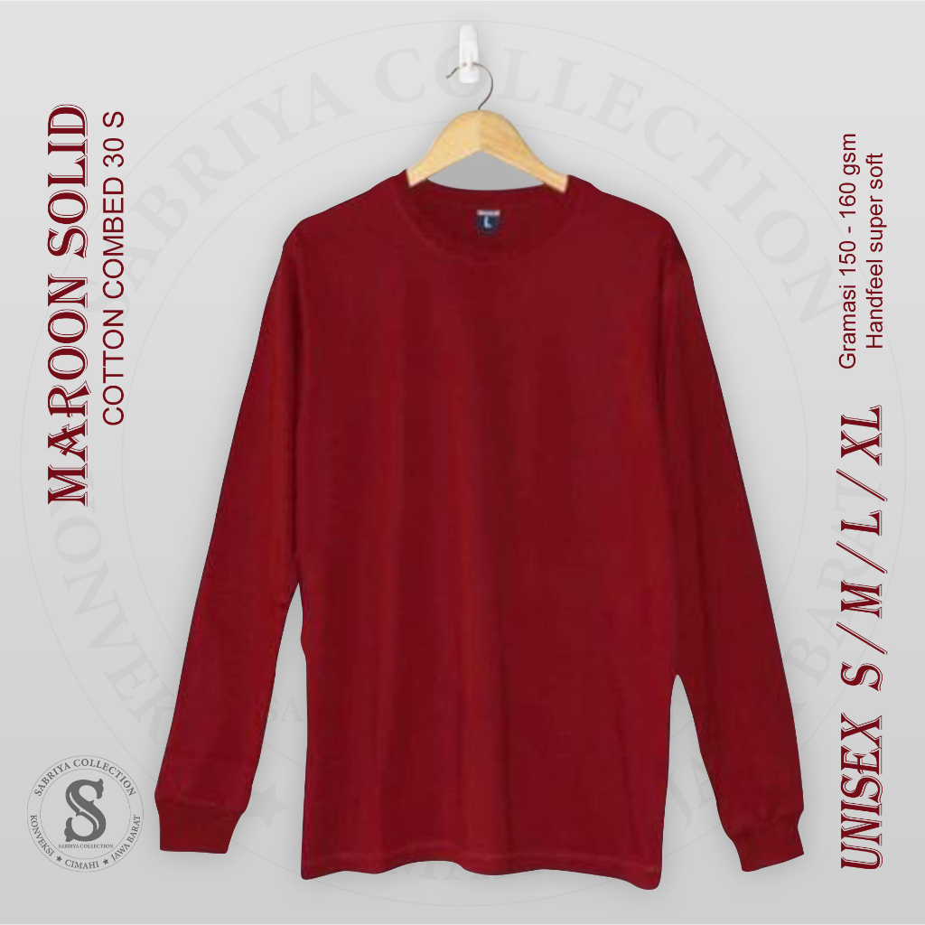Jual kaos polos maroon panjang RIB combet 30s | Shopee Indonesia