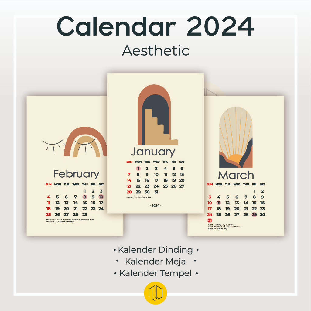 Jual Kalender 2024 Aesthetic / Kalender 2024 Lengkap / Kalender Dinding ...