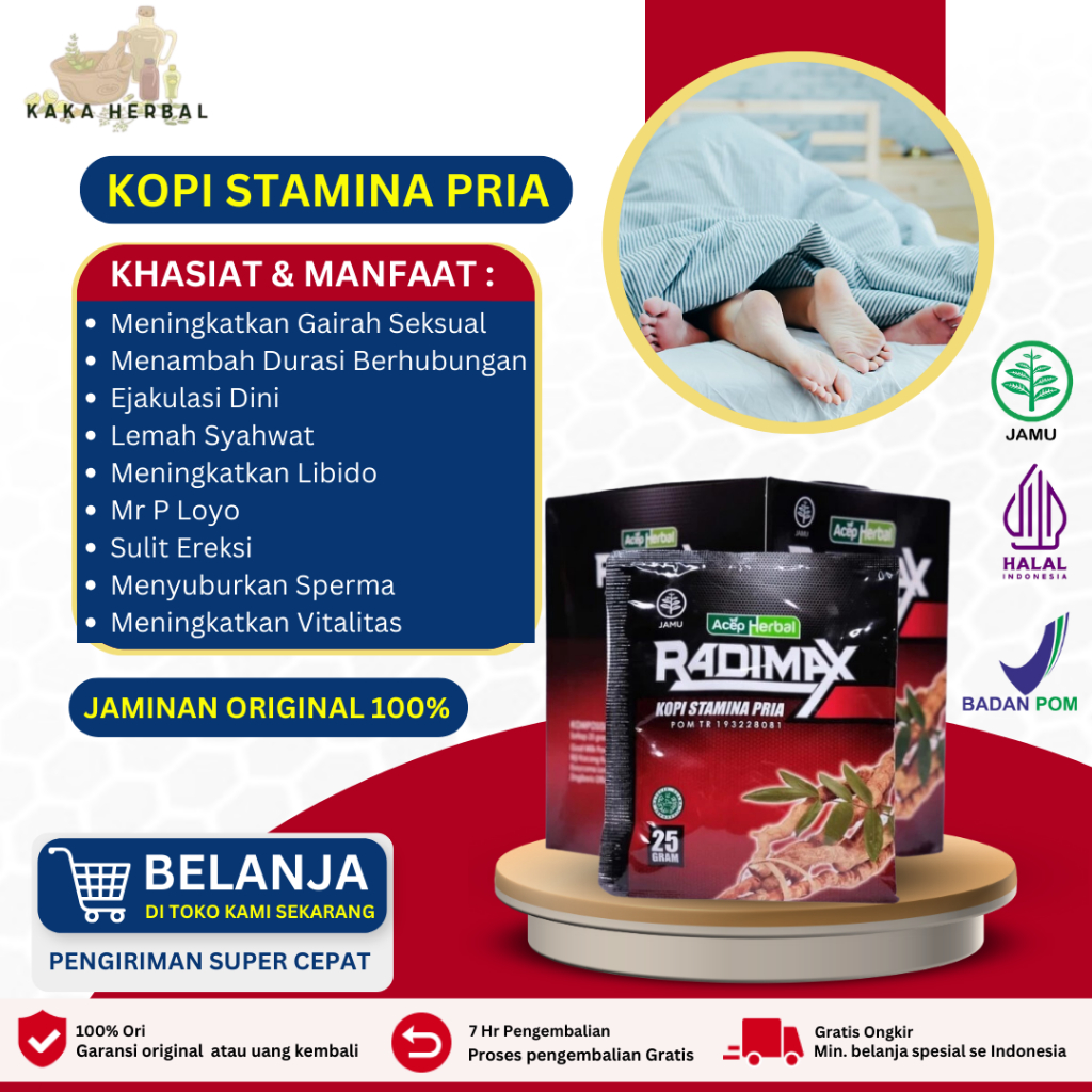 Jual Kaka Herbal - Jamu Kuat Pria Tahan Lama, Kopi Kuat Tahan Lama, Obat  Tahan Lama, Obat Stamina Pria, Obat Pria Tahan Lama Sex, Meningkatkan  Gairah Seksual Dengan Radimax Isi 10 Sachet |