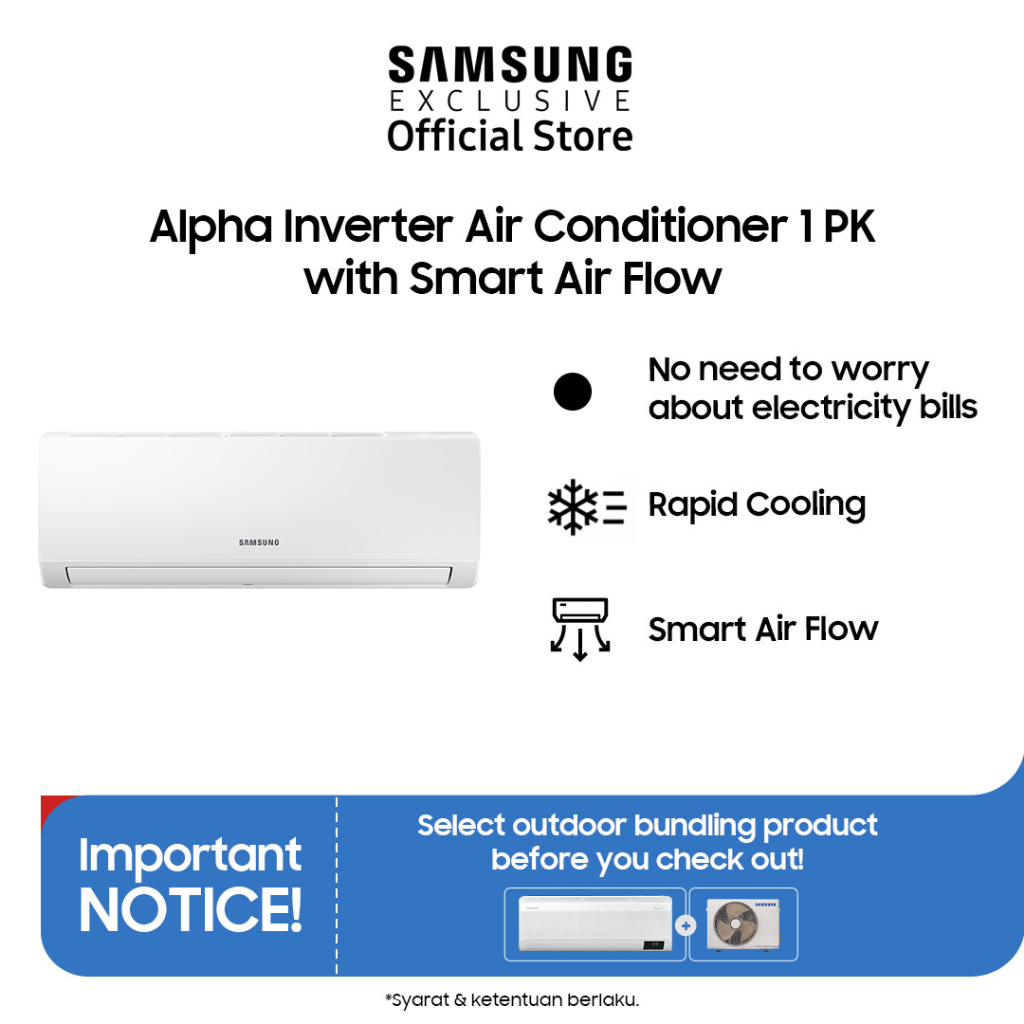 Jual Samsung Alpha Inverter AC 1 PK | Smart Air Flow | Fast Cool | AC ...