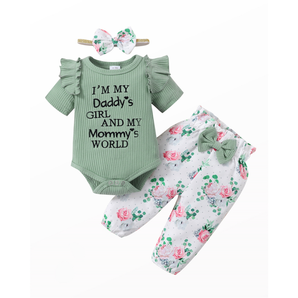 OFIMAN Toddler Girl Outfit Set | Ruffle Top, Floral Pants, Bow