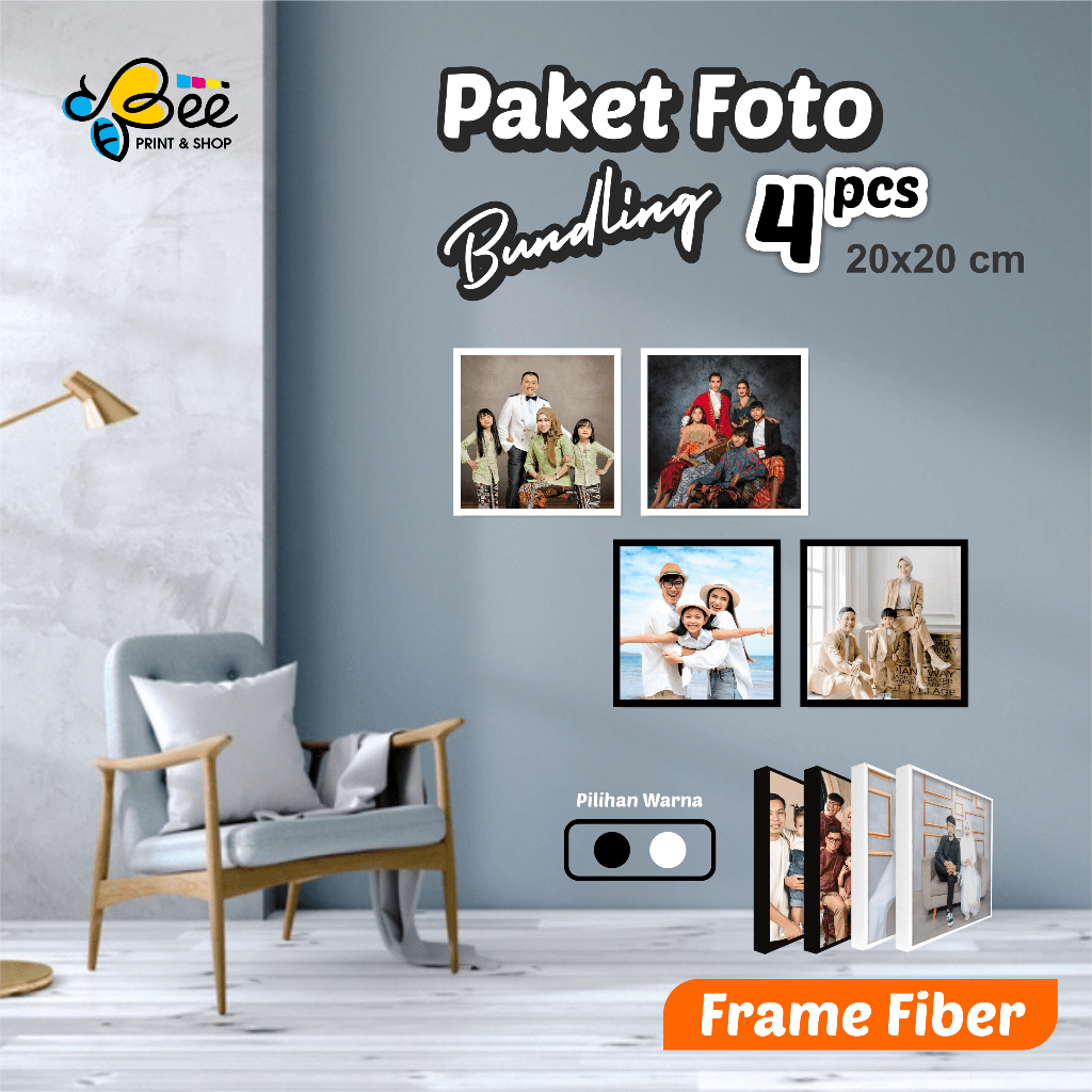 Jual PAKET 4 FOTO CUSTOM 8R 20X20 CM ,BINGKAI FIBER | Shopee Indonesia