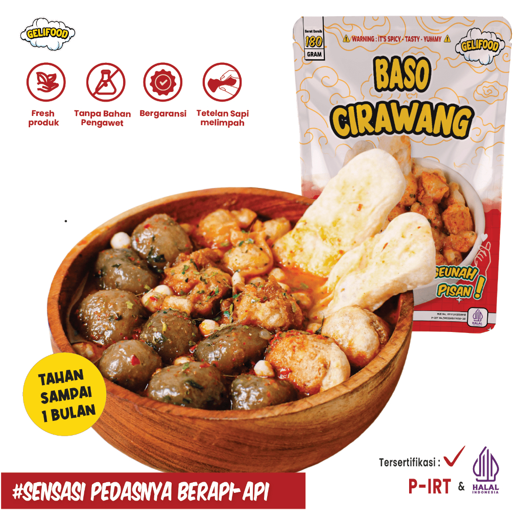 Jual Geli Food Baso Cirawang Kuah Mercon Isi Jando Tetelan Sapi 180 Gr