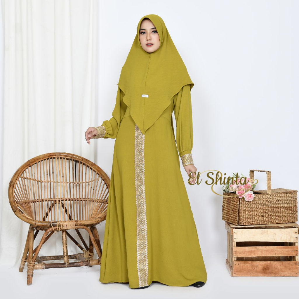 Jual Gamis Syari Crinkle Airflow Rania Set Hijab Terbaru Putih Series ...