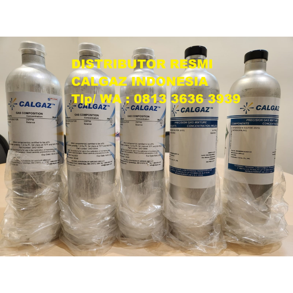 Jual Tabung Gas Kalibrasi CALGAZ 34 Liter Hydrogen Sulfide 25 PPM ...