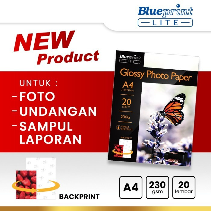 Jual Kertas Foto Glossy Photo Paper Poto Blueprint Lite A4 10r 230 Gsm