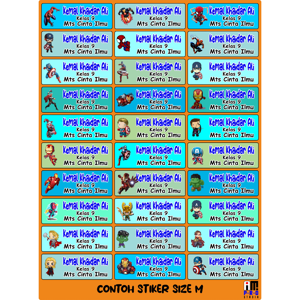 Jual Stiker label nama karakter SERI MARVEL,SPIDERMAN,IRONMAN,CAPTAIN ...