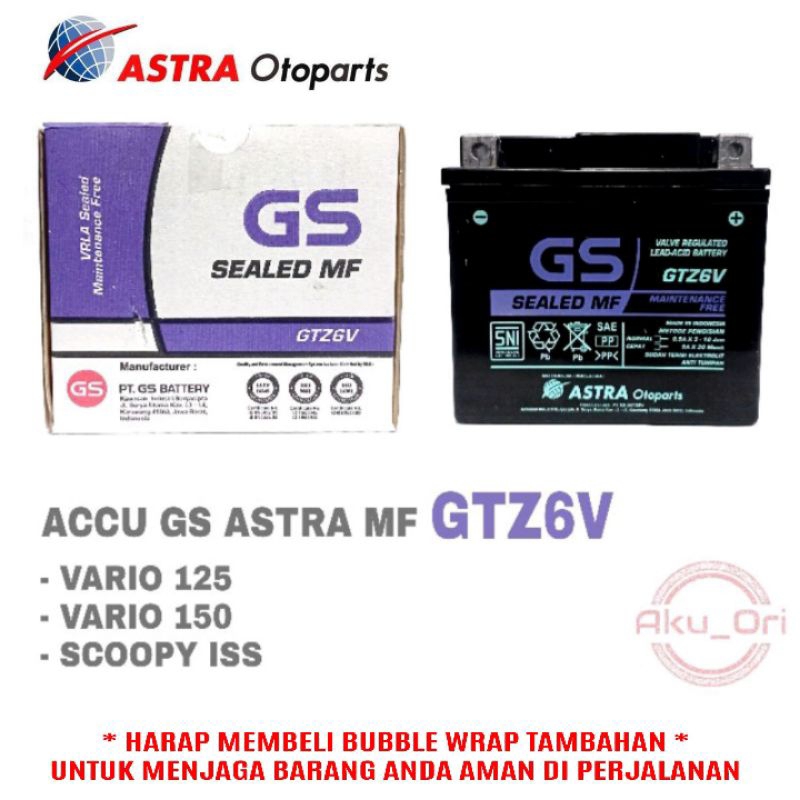 Jual AKI ACCU VARIO 125 GS ASTRA GTZ6V Vario 150 Beat ISS Scoopy Esp