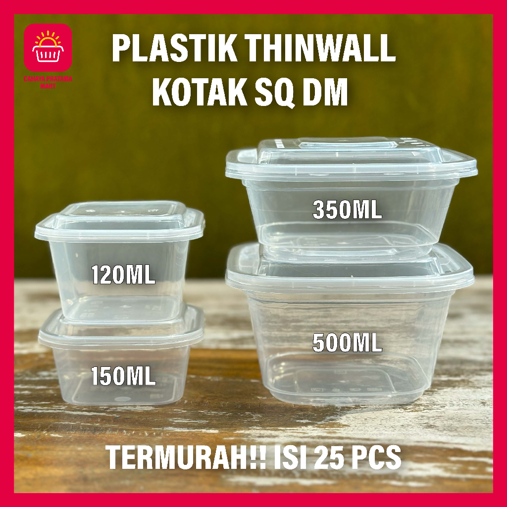 Jual Thinwall Square Mini Kotak Makan Plastik Persegi Kecil 120 Ml