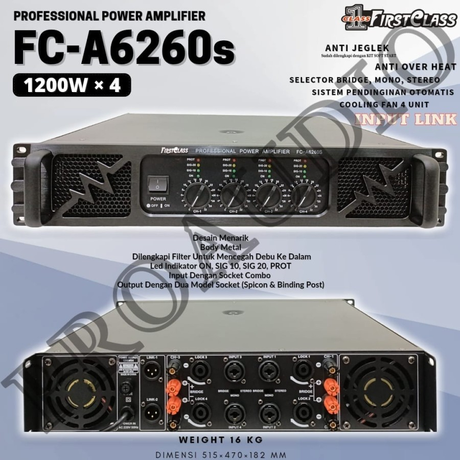 Jual POWER AMPLIFIER FIRSTCLASS FC A6260 A 6260 FIRST CLASS 4CH 4x1200