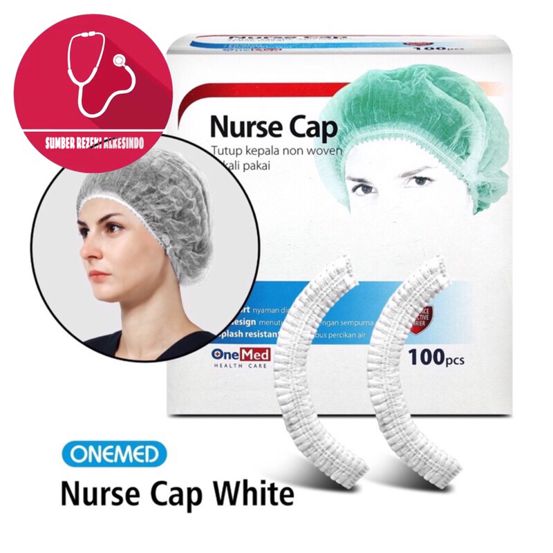 Jual OneMed Nurse Cap Putih Topi Perawat Penutup Kepala Non Woven Box ...