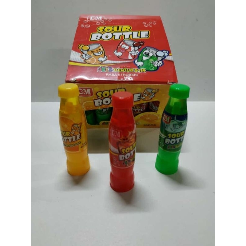 Jual Permen Cemilan Snack Sour Bottle Jelly Jeli Stik Botol Mainan Anak