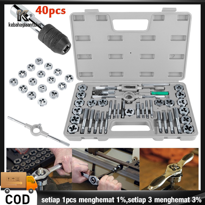 Jual Tap And Dies Set 40 pcs Handtap Alat Senai Tap Ulir Baut Set/Ulir