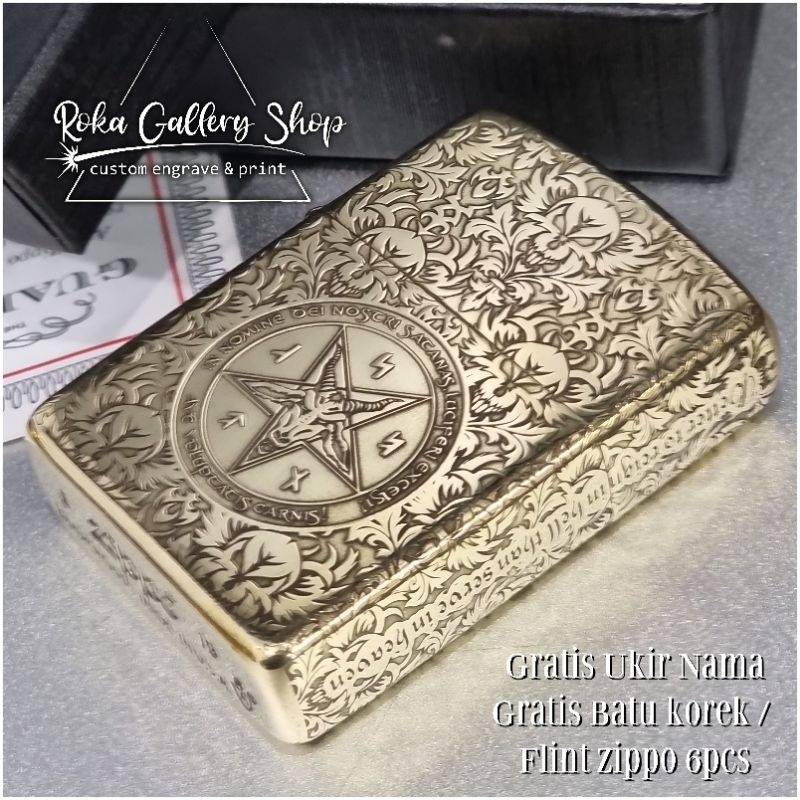 Jual zippo floral goat behemoth symbol 5 side antique silver floral ...