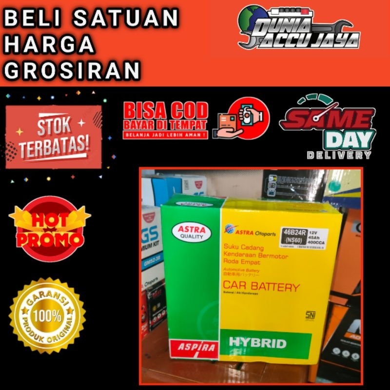 Jual AKI mobil ASPIRA HYBRID ORI ASTRA NS60 46b24R 45ah Avanza, Veloz