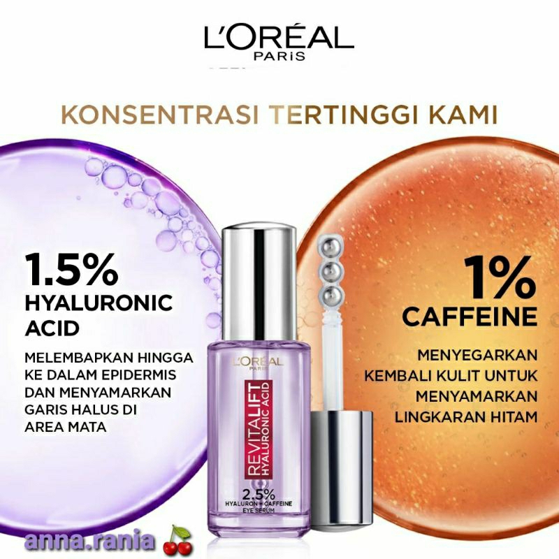 Jual LOREAL PARIS TRIPLE ROLLER 2.5 HYALURON + CAFFEINE EYE SERUM L