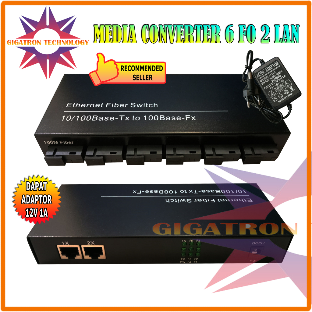 Jual Media Converter Fiber Optic 6 Port FO 2 Port LAN 10/100 Full Body ...