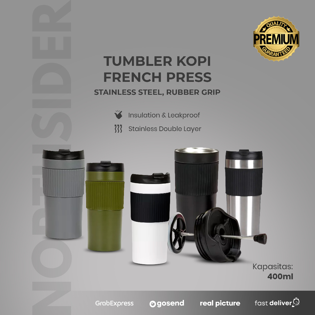 Jual French press tumbler kopi teh coffee 400ml stainless steel rubber
