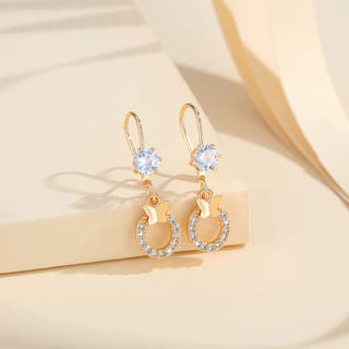 Lanme Jewelry Anting Kupu-Kupu Permata Gantung Perhiasan Lapis Emas Aksesoris Wanita LM073