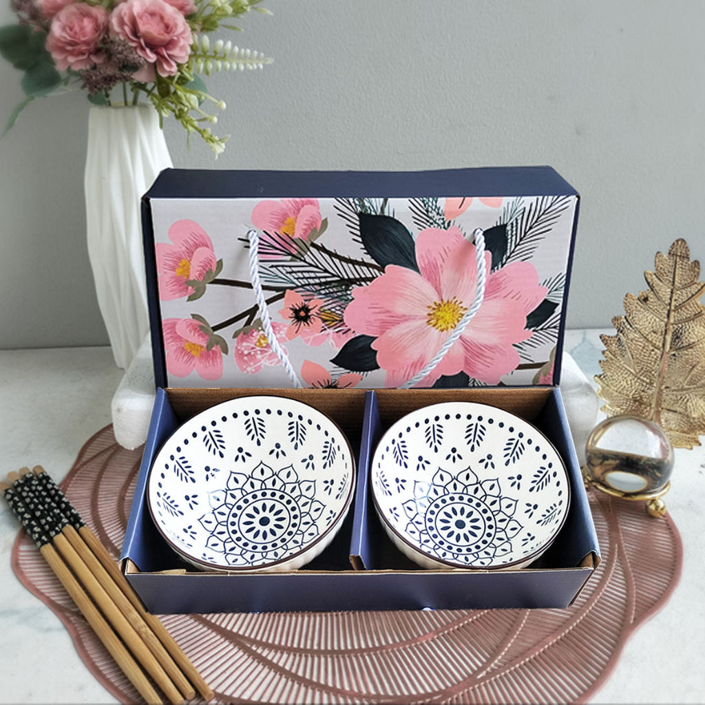 Jual Mangkok Set Japan Motif Antik Bahan Keramik Plus Paper Bag Dan