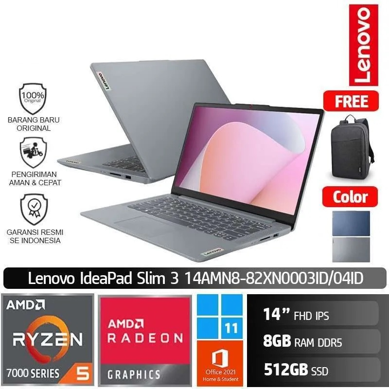 Jual Lenovo IdeaPad Slim 3 14AMN8 Ryzen 5 7530U 8GB 512GB Win11 OHS FHD ...