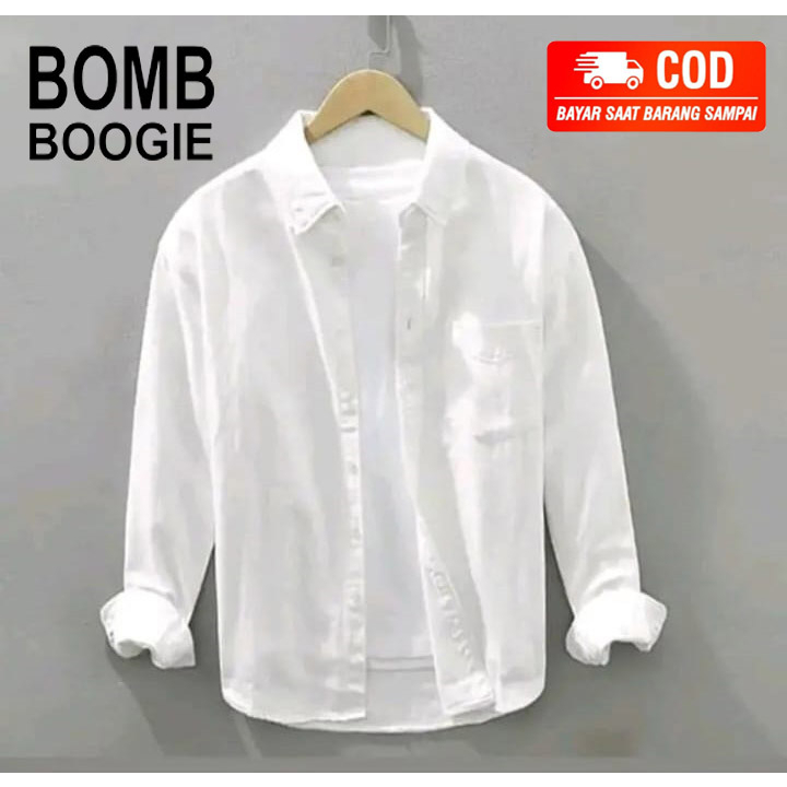 Jual PROMO KEMEJA BOMBBOOGIE Kemeja Putih Pria // Baju Kemeja Putih ...