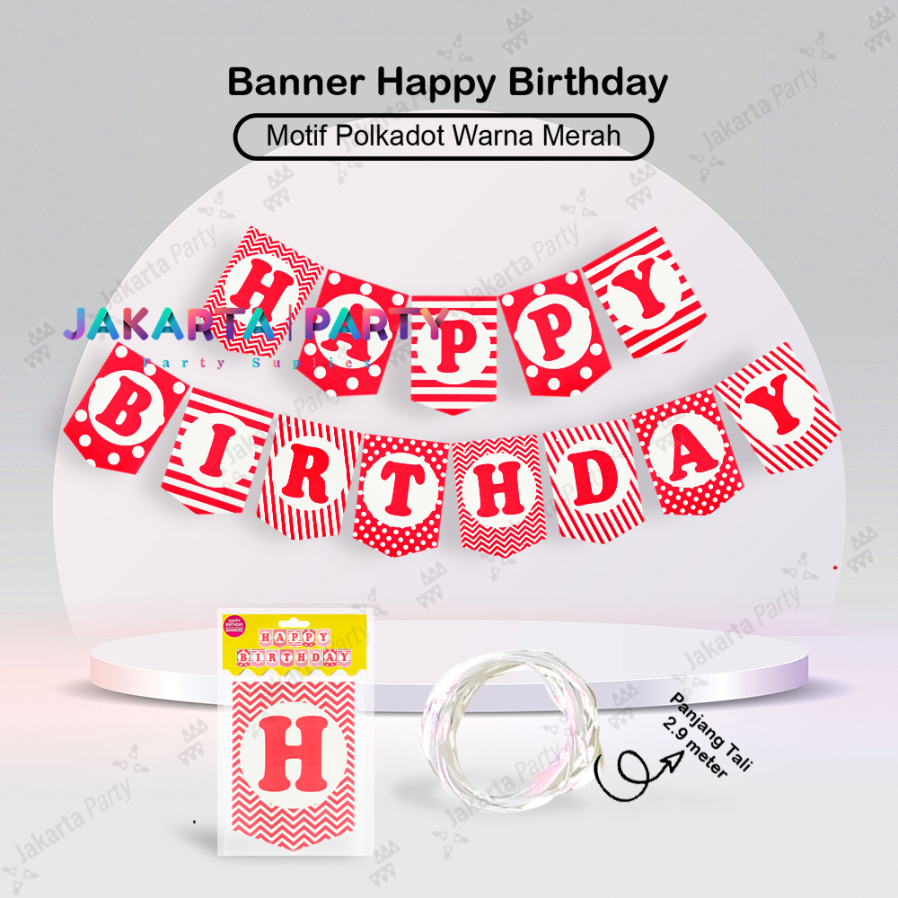 Jual Banner Happy Birthday Merah Mix / Bunting Flag / Party Flag ...