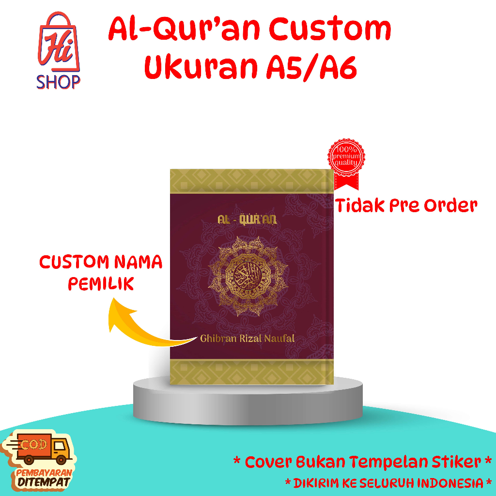 Jual Al Quran A5 A6 Custom Nama Hardcover (Free Tulis Nama Di Cover) HS ...