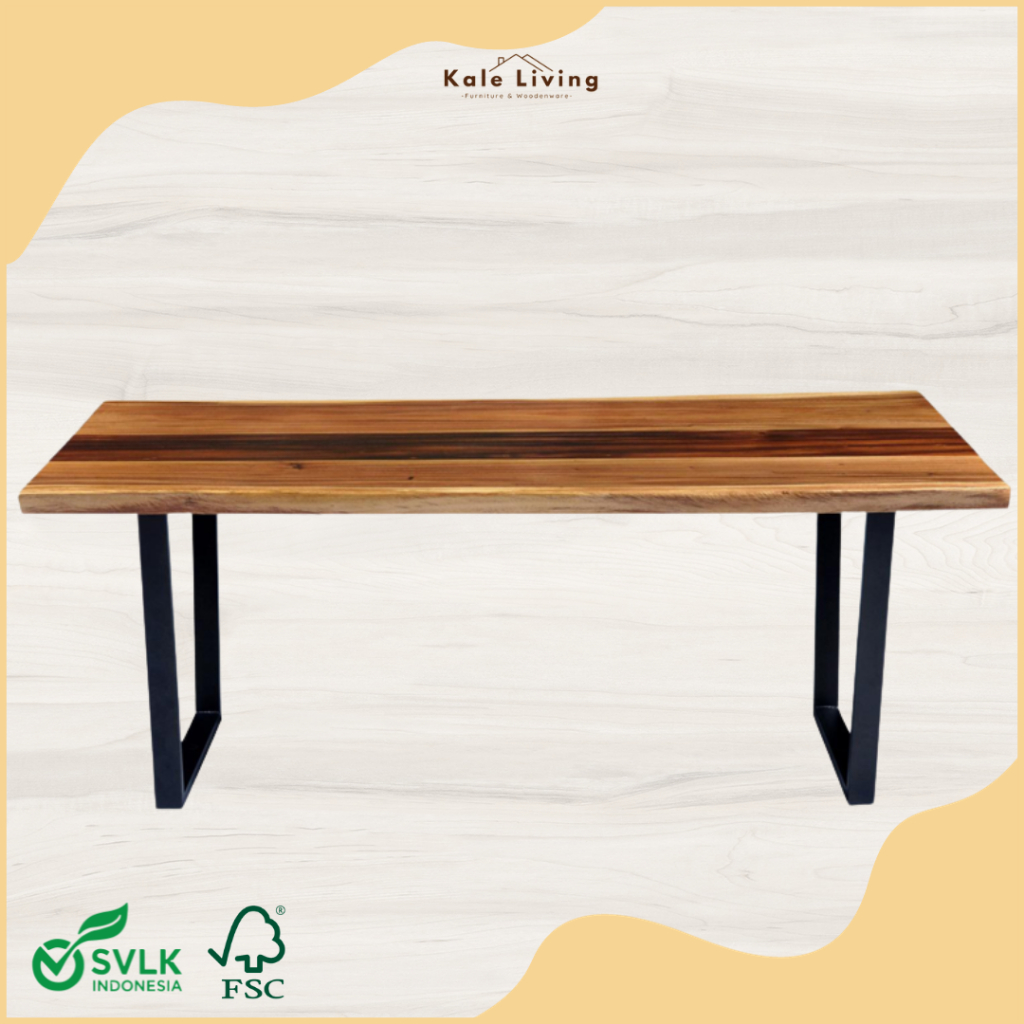 Jual Dining Table Set Meja Makan Kayu Trembesi Solid Kaki Besi 200 Cm ...