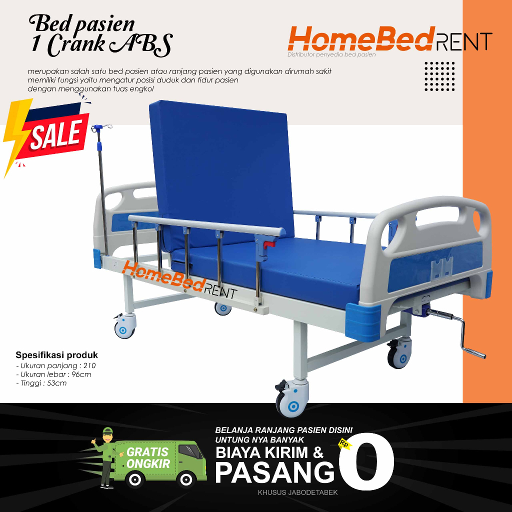 Jual Bed Pasien 1 Crank ABS Manual | Ranjang Tempat Tidur Rumah Sakit ...