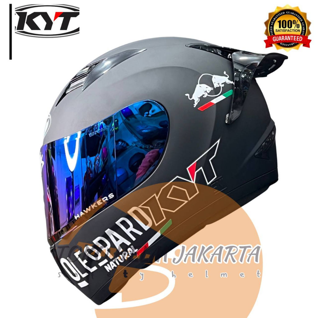 Jual HELM KYT R10 SOLID BLACK DOFF PAKET GANTENG LEOPARD REDBULLL