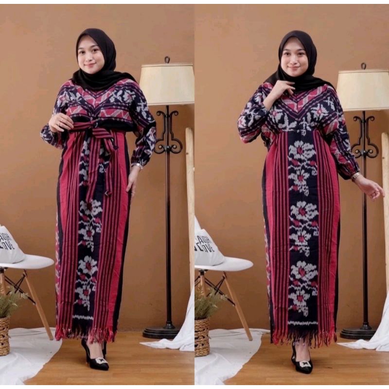 Jual Long Dress Dres Tenun Ikat Asli Baju Dres Tenun Baju Etnik Wanita Dres Batik Shopee