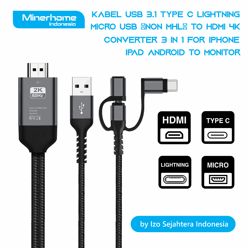 Jual Kabel Usb Type C Lightning Micro Usb Non Mhl To Hdmi K