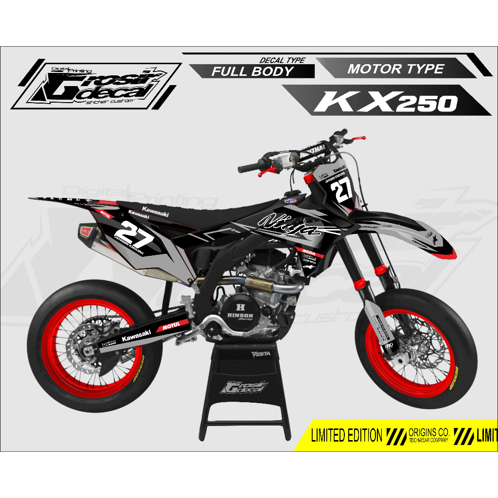 Jual Decal Sticker KX 250 2017 Hitam Abu Full Body Free Custom Nama ...