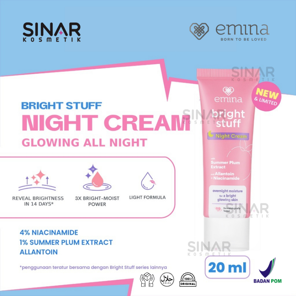 Jual Emina Bright Stuff Night Cream 20ml Skincare Remaja Krim Malam