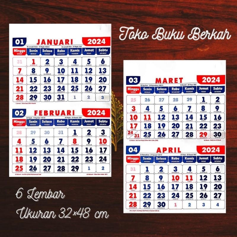 Jual kalender dinding 2024 isi 6 lembar ukr. 32x48cm | Shopee Indonesia
