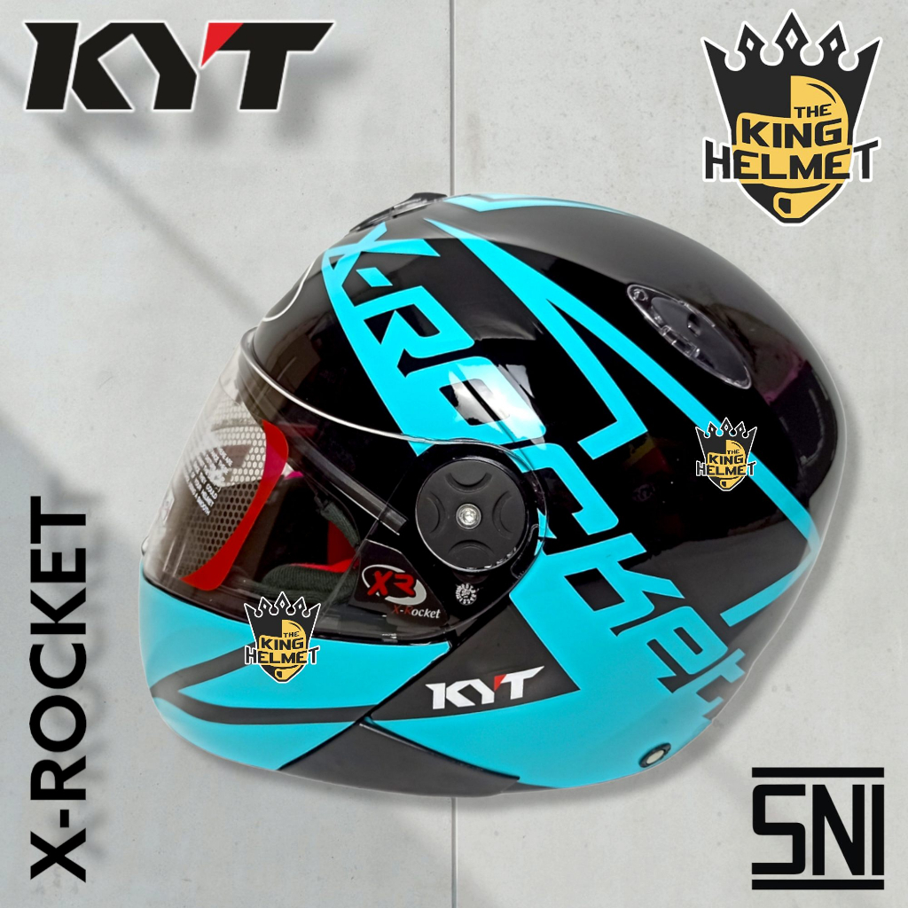 Jual HELM KYT X ROCKET 4 BLACK AQUA BLUE FULL FACE Shopee Indonesia