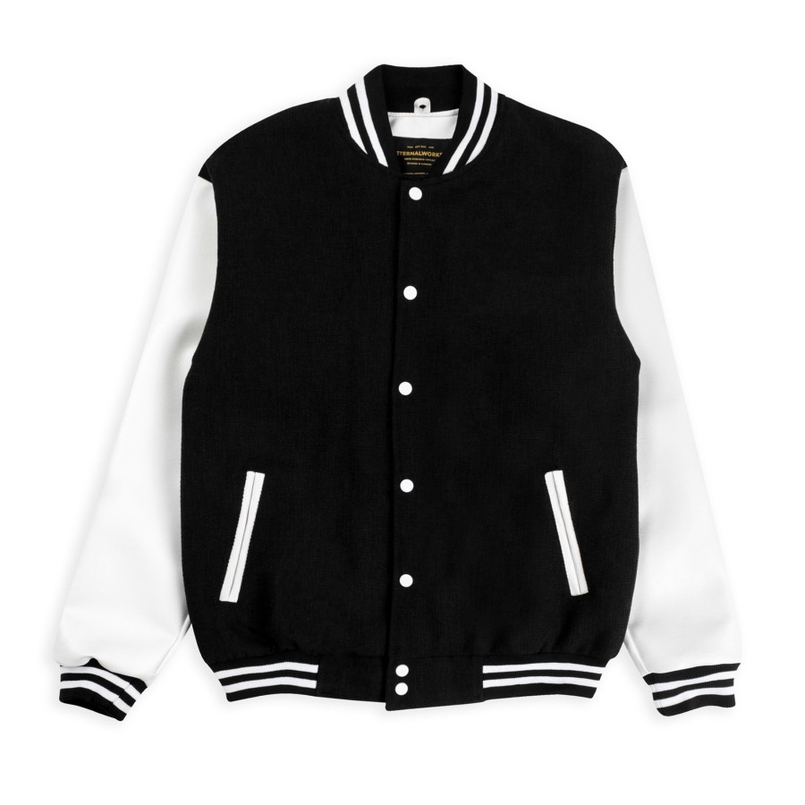 Jual ETERNALWORKS BASIC BLACK WHITE VARSITY JACKET BASEBALL JACKET