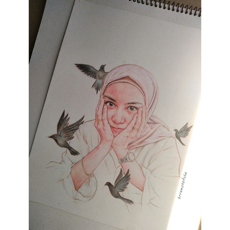 Jual Sketsa / Sketch Wajah berwarna / Lukisan Pensil Custom | Shopee