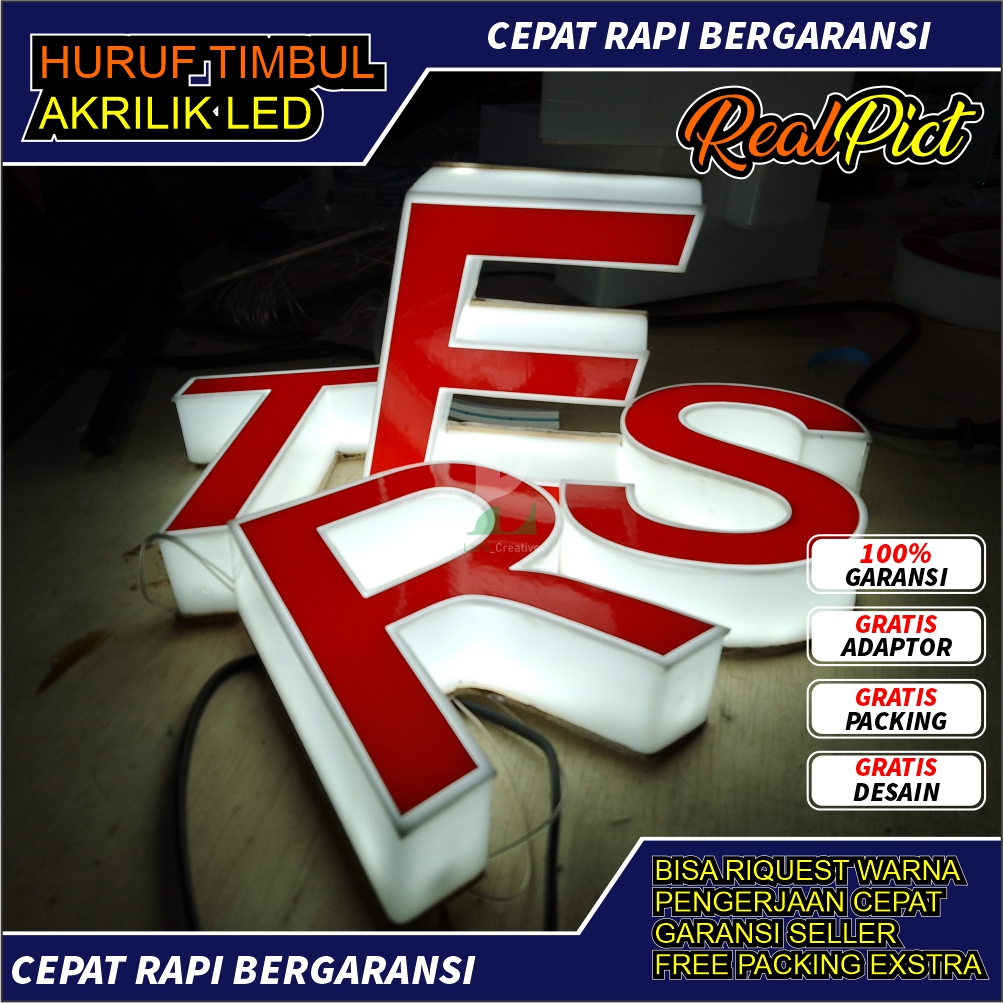 Jual Custom Huruf timbul + Lampu LED Akrilik Acrylic Nyala Papan Nama