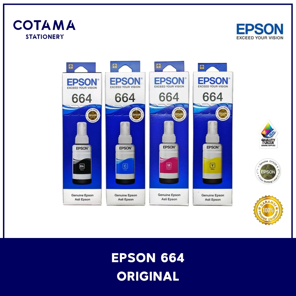 Jual Tinta Epson 664 T664 Original Black Cyan Magenta Yellow Shopee Indonesia 5979