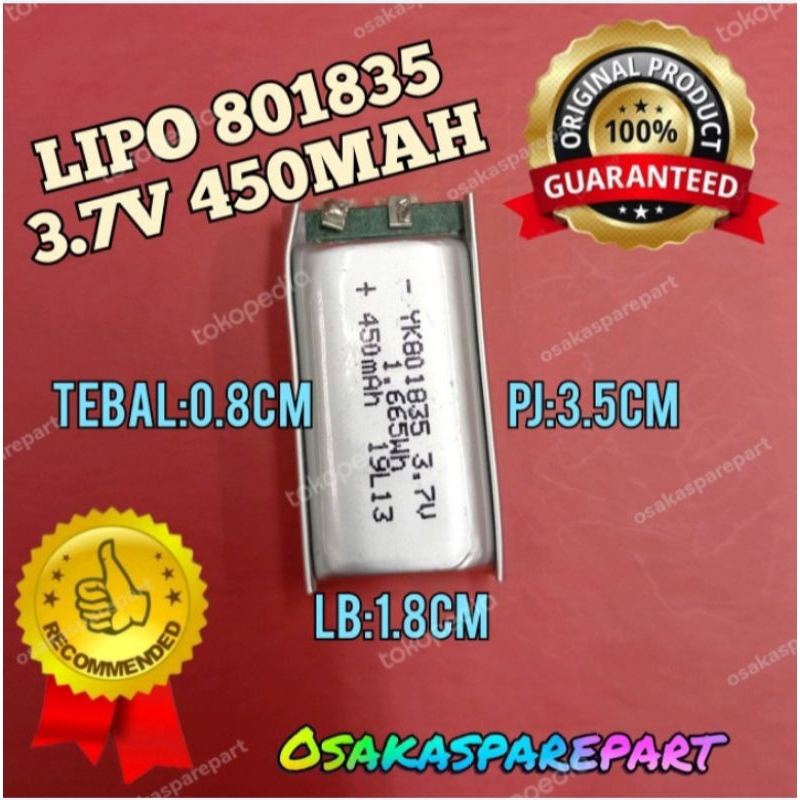 Jual Baterai LiPo Lithium-ion Polymer 3,7v 450mah 801835 | Shopee Indonesia
