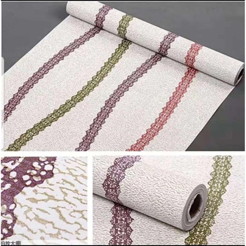 Jual Wallpaper Sticker Dinding Motif Garis Salur Ulir Warna Kombinasi