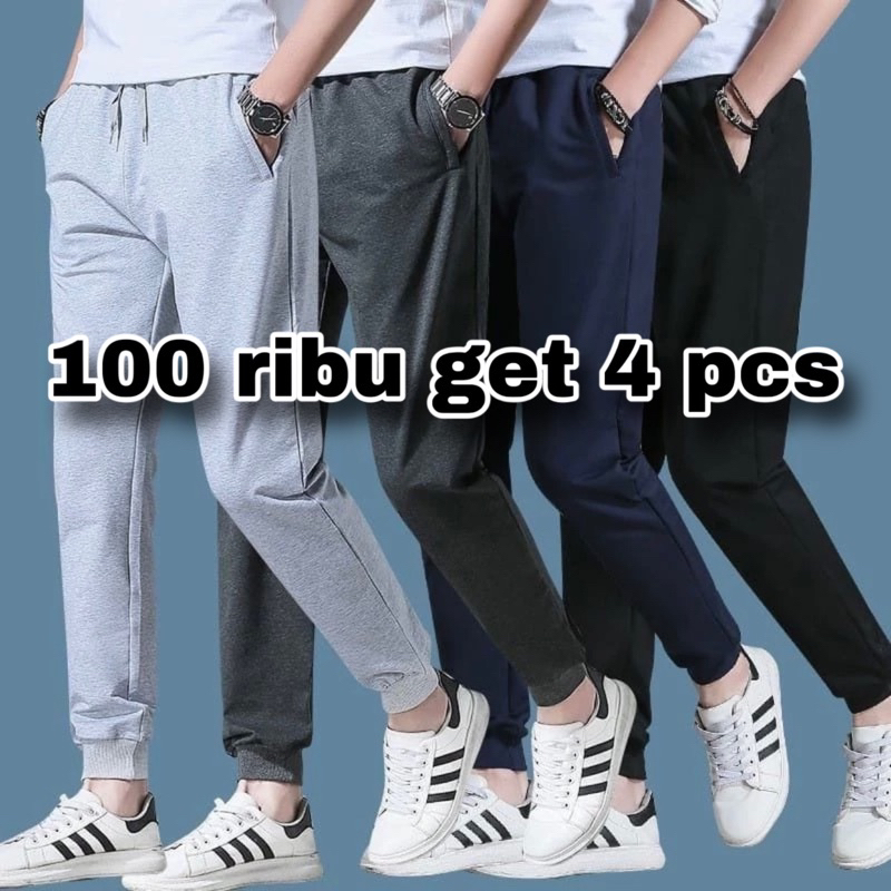 promo 4 pcs celana panjang jogger pant baby terry pria wanita celana olahraga training