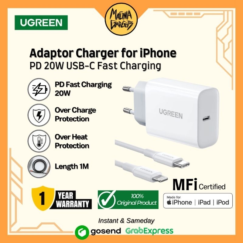 Jual UGREEN Charger for iPhone XR 11 12 13 14 MFi PD Type C to