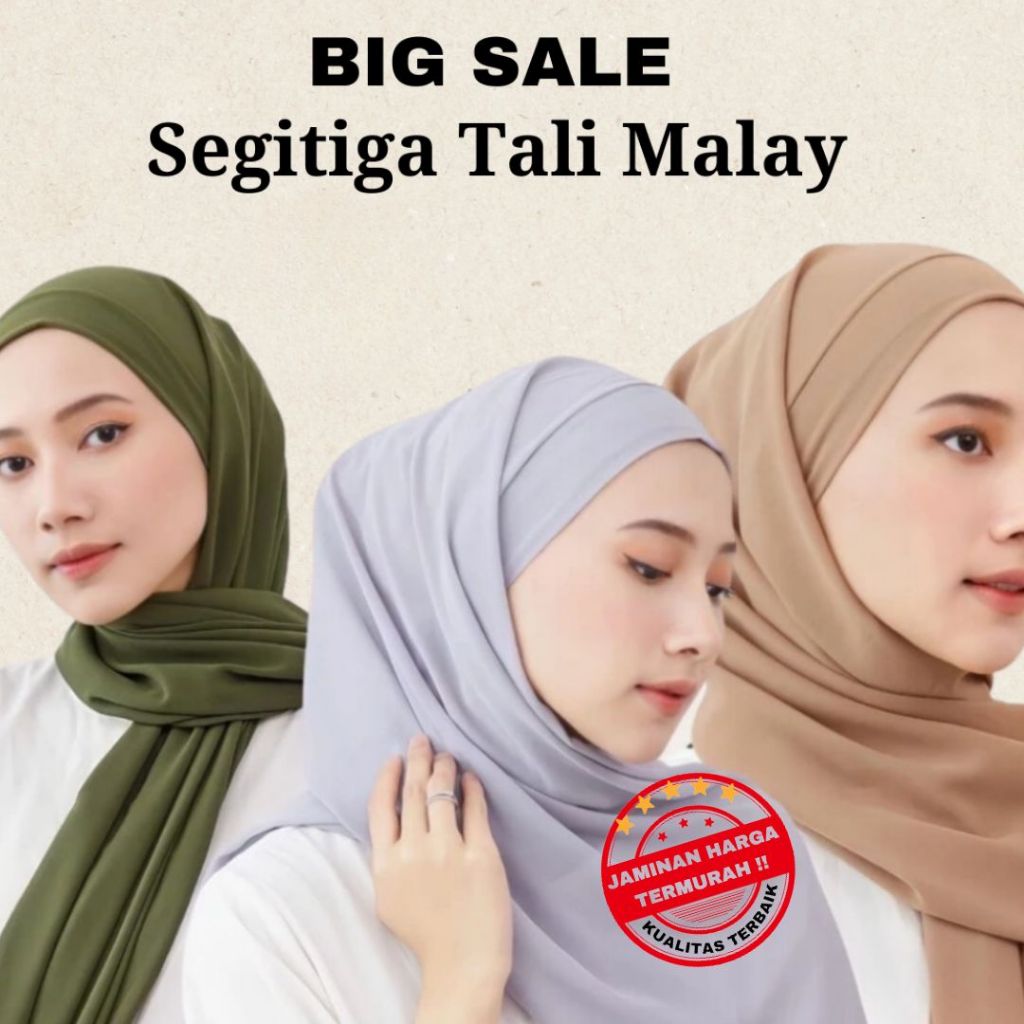 Jual Jilbab Segitiga Tali Malaysia 1 Layer Hijab Instan Malay Kerudung Segiempat Melayu Ceruty 1228