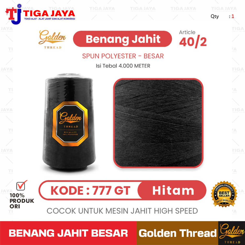 Jual tigajayaofficial Benang Jahit Besar Golden Thread warna Hitam 40/2 ...