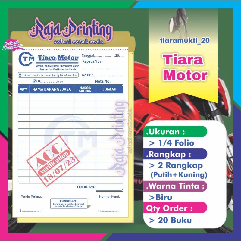 Jual Cetak Nota Bengkel Motor atau Mobil Custom Request Nama Toko ...